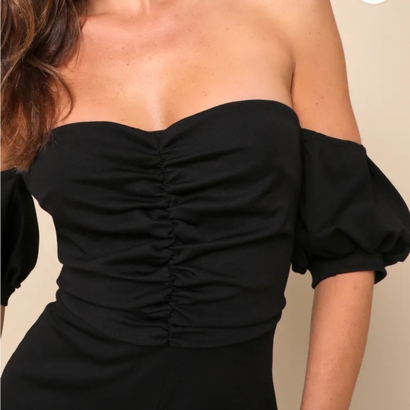 Lulu's Impress Release Black Off-the-Shoulder Puff Sleeve Jumpsuit - Picture 3 of 8